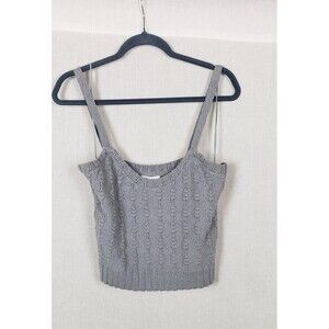 Weekend Los Angeles Sweater L Dusty Blue Cropped‎ Knit Tank Boho Festival Casual